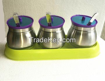 Glass storage canister with ladle stainless steel set