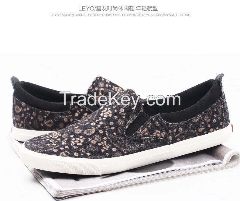 LEYO 2016 men casual shoes slip-on sneaker high fashion floral print