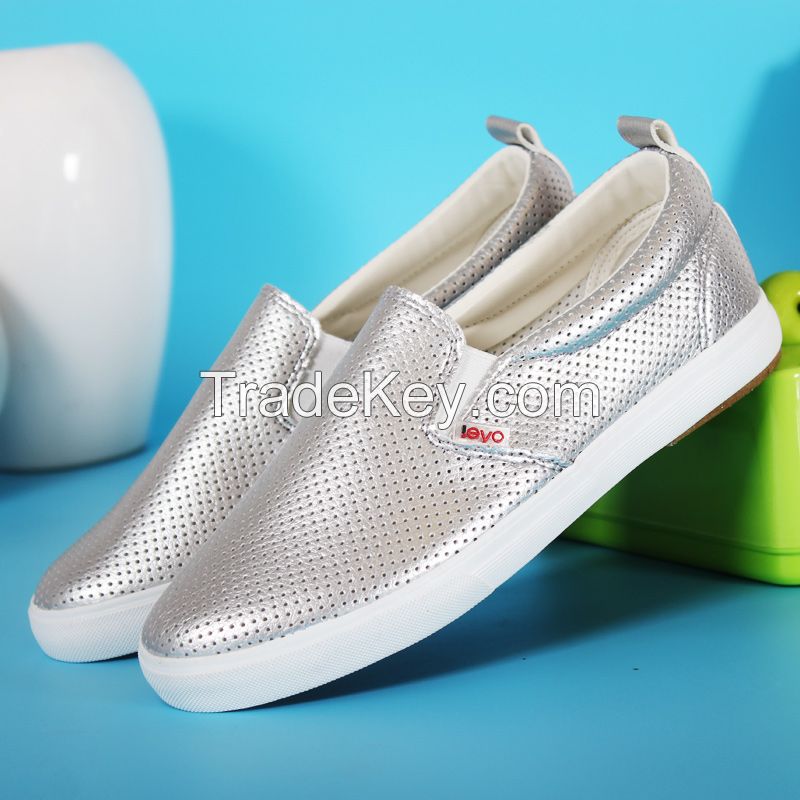 LEYO 2016 woman casual shoes silver white black pu slip-on sneaker
