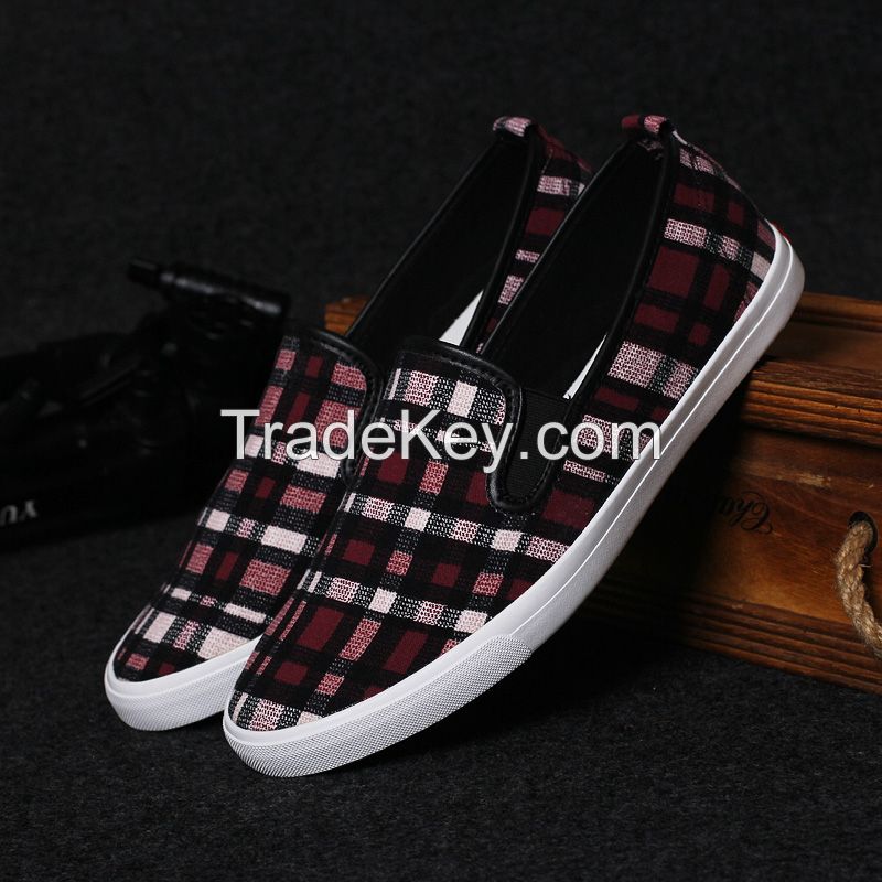 LEYO 2016 summer man shoes navy , wine checkered with pu piping casual shoes classic slip-on sneaker