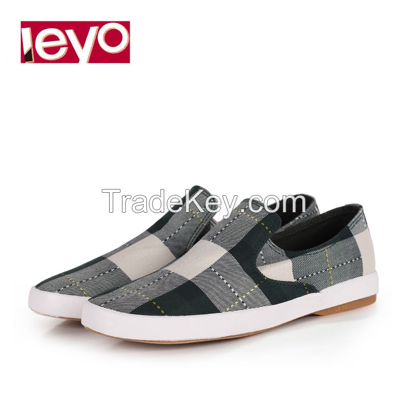 LEYO summer man shoes navy,green checked canvas casual shoes classic slip-on sneaker