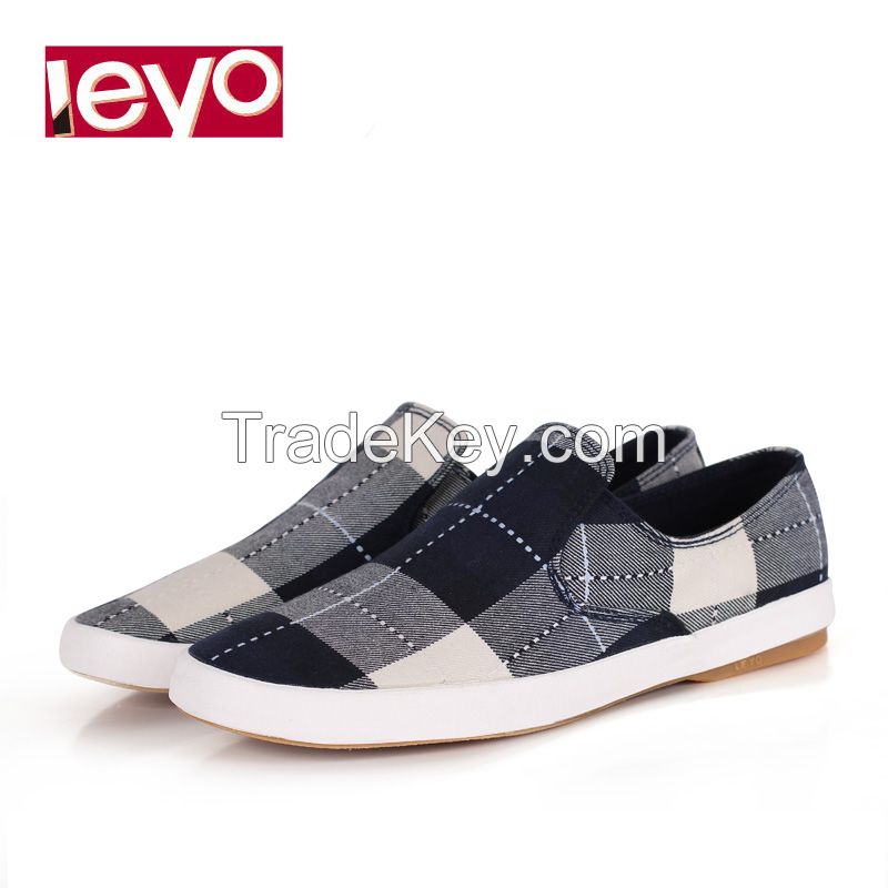 LEYO summer man shoes navy,green checked canvas casual shoes classic slip-on sneaker