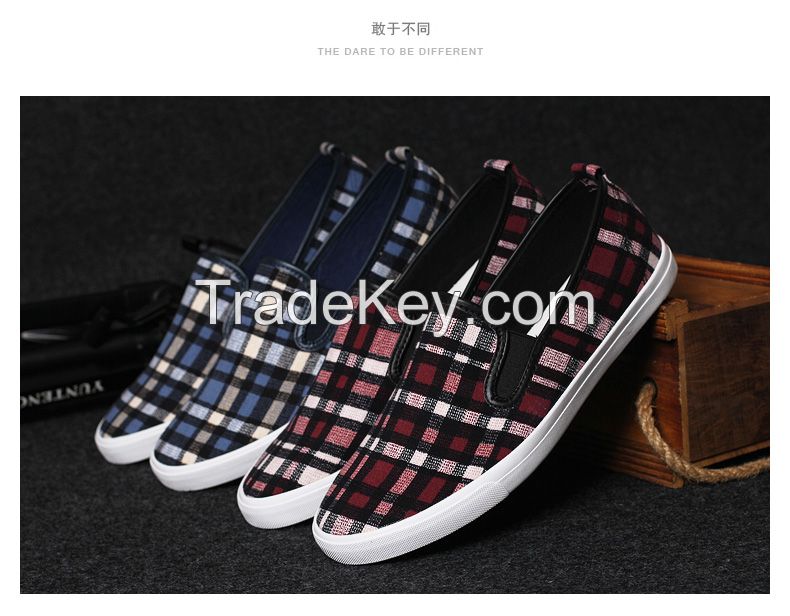 LEYO 2016 summer man shoes navy , wine checkered with pu piping casual shoes classic slip-on sneaker