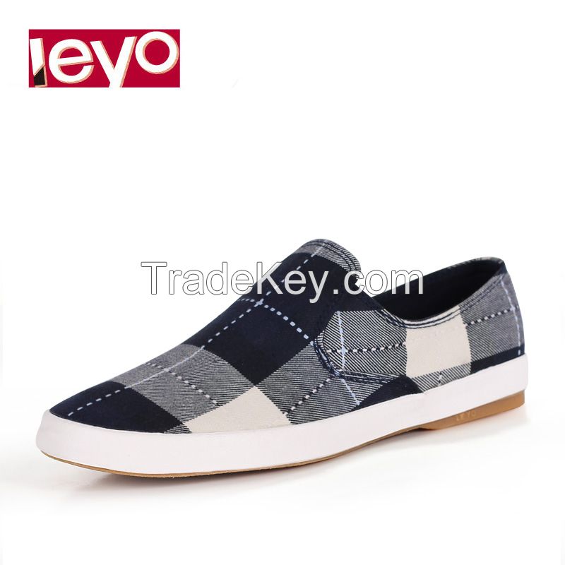 LEYO summer man shoes navy,green checked canvas casual shoes classic slip-on sneaker