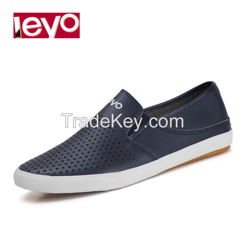 LEYO summer man shoes navy, black, white punch pu casual shoes classic slip-on sneaker