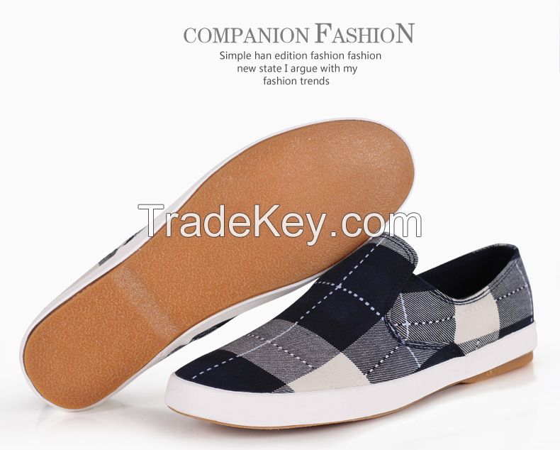 LEYO summer man shoes navy,green checked canvas casual shoes classic slip-on sneaker