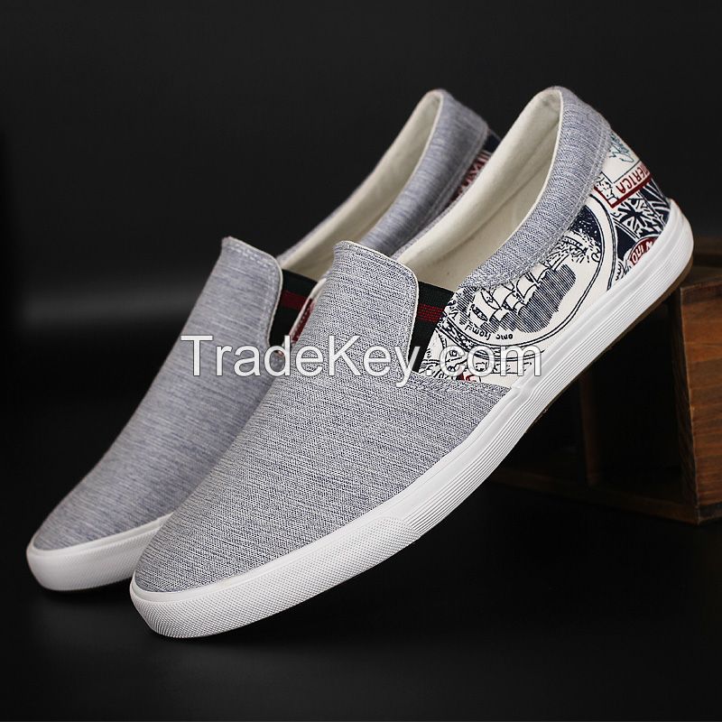 LEYO summer man shoes navy, black color block canvas casual shoes classic slip-on sneaker