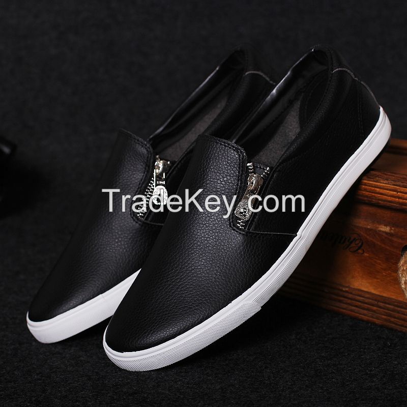 LEYO summer man shoes shiny fake leather with zipper casual shoes fashion slip-on sneaker