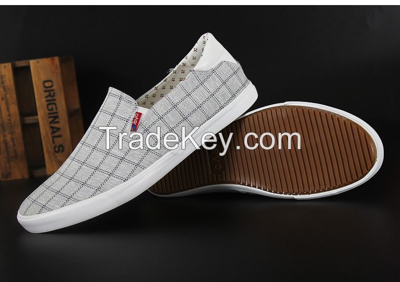 LEYO summer man shoes checked box textile casual shoes fashion slip-on sneaker