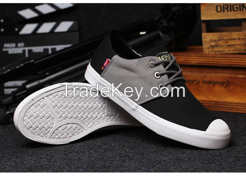 LEYO summer man shoes black or navy color block twill casual shoes fashion lace-up sneaker