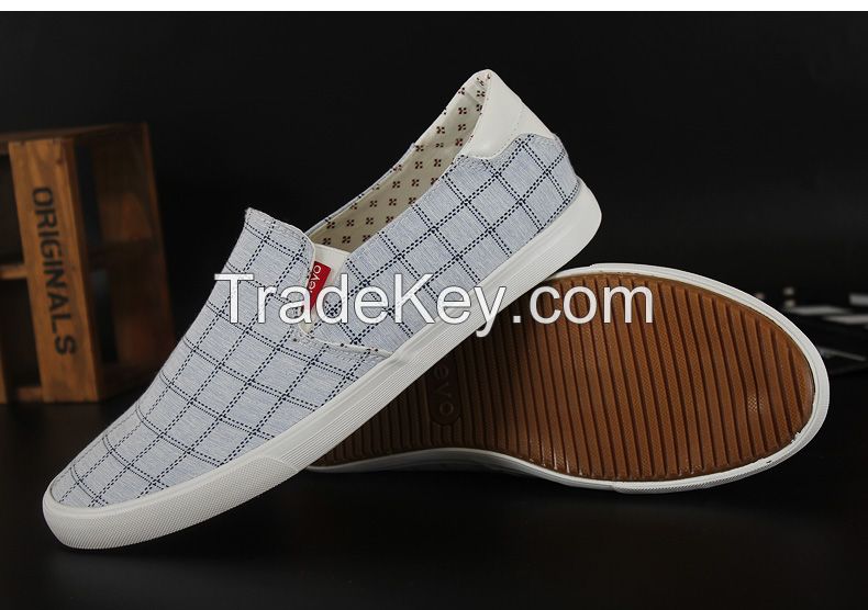 LEYO summer man shoes checked box textile casual shoes fashion slip-on sneaker