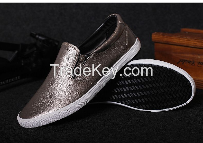 LEYO summer man shoes shiny fake leather with zipper casual shoes fashion slip-on sneaker