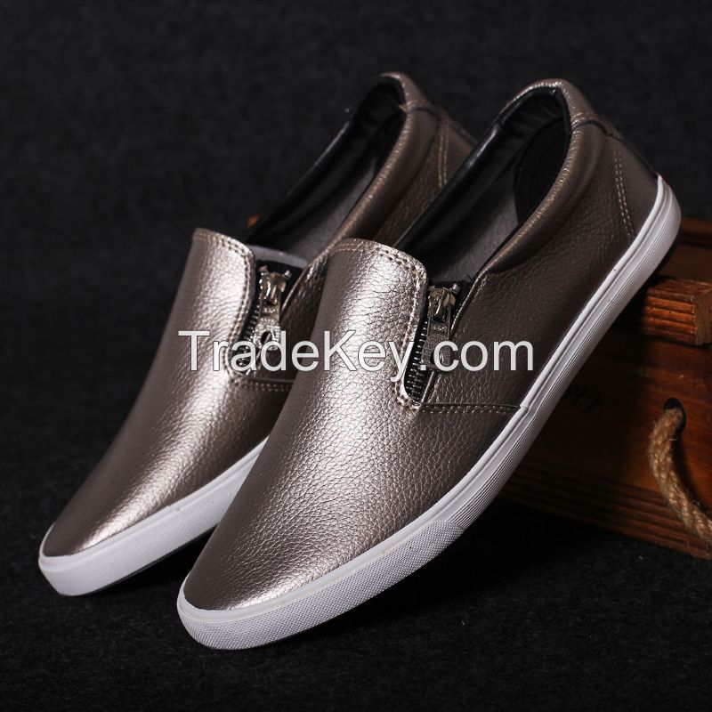 LEYO summer man shoes shiny fake leather with zipper casual shoes fashion slip-on sneaker