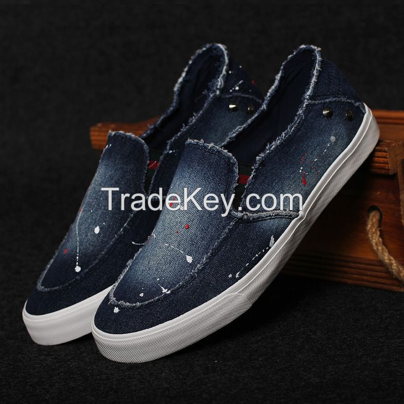 LEYO summer man shoes denim with rivets casual shoes fashion slip-on sneaker
