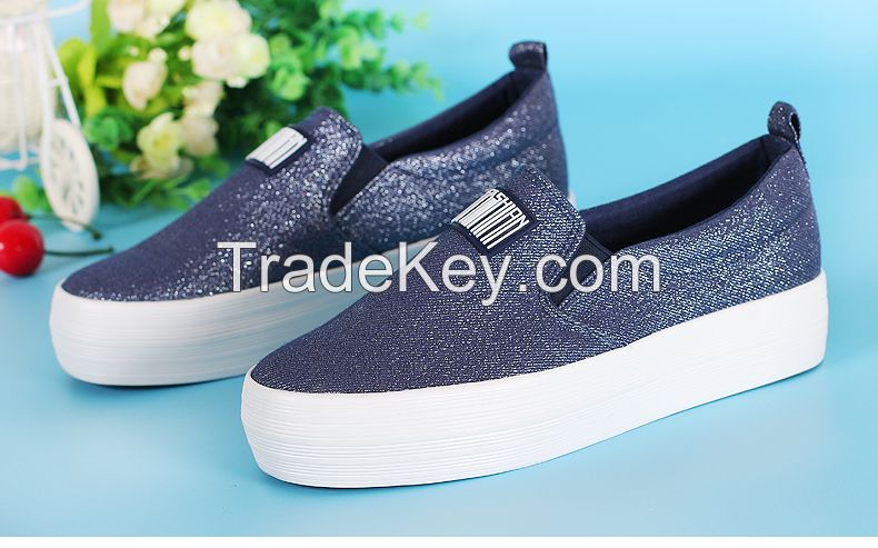 LEYO 2016 summer woman casual shoes shiny twill platform slip-on sneaker