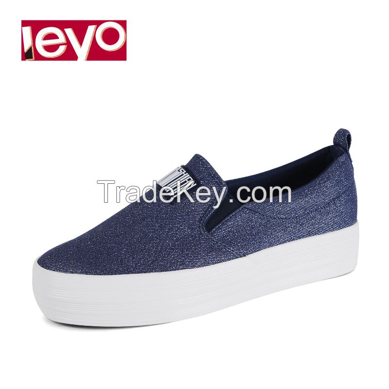 LEYO 2016 summer woman casual shoes shiny twill platform slip-on sneaker