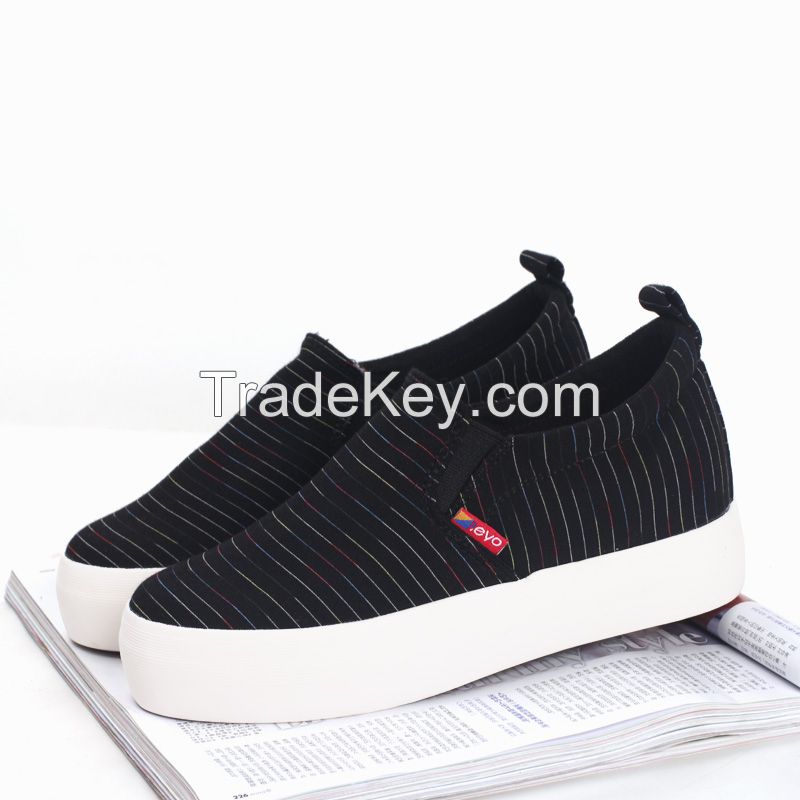 LEYO 2016 summer woman casual shoes stripe canvas platform height increasing inside slip-on sneaker