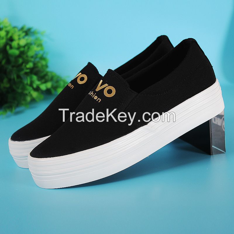 LEYO 2016 summer woman casual shoes shiny word canvas platform slip-on sneaker