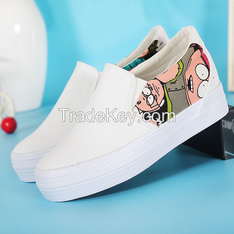 LEYO 2016 summer woman casual shoes print canvas platform height increasing inside slip-on sneaker