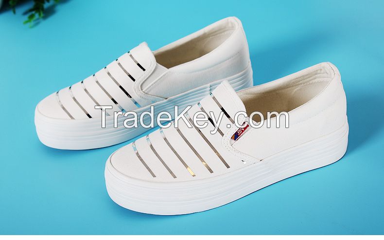 LEYO 2016 summer woman casual shoes shiny stripe canvas platform slip-on sneaker