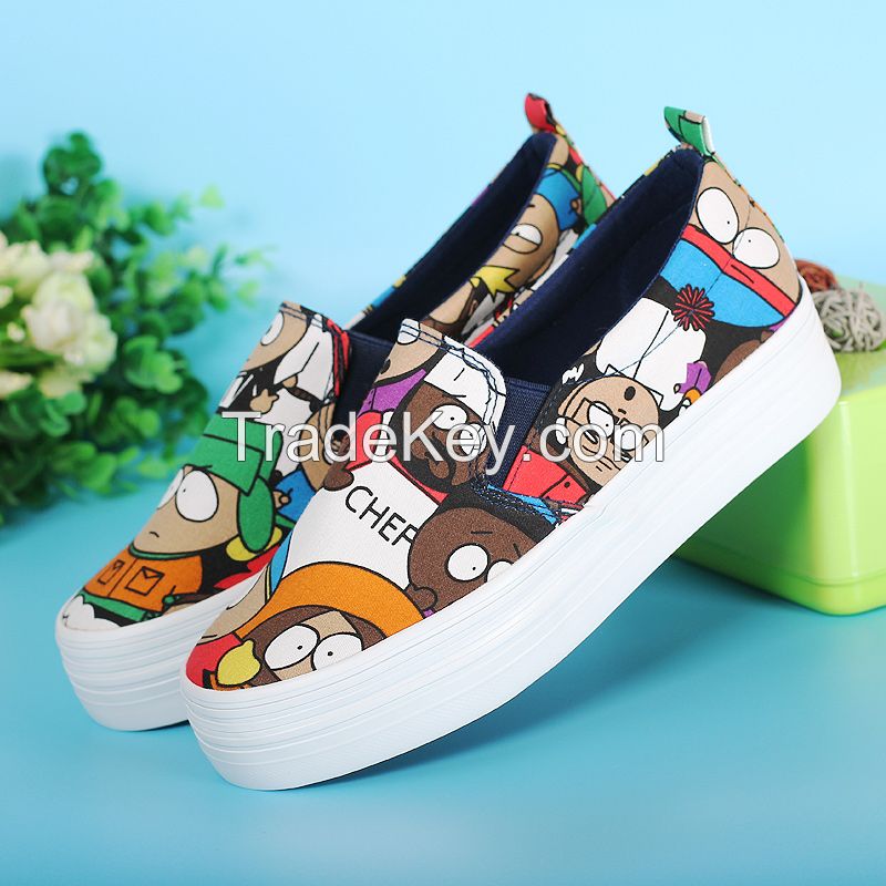 LEYO 2016 summer woman casual shoes print canvas platform slip-on sneaker