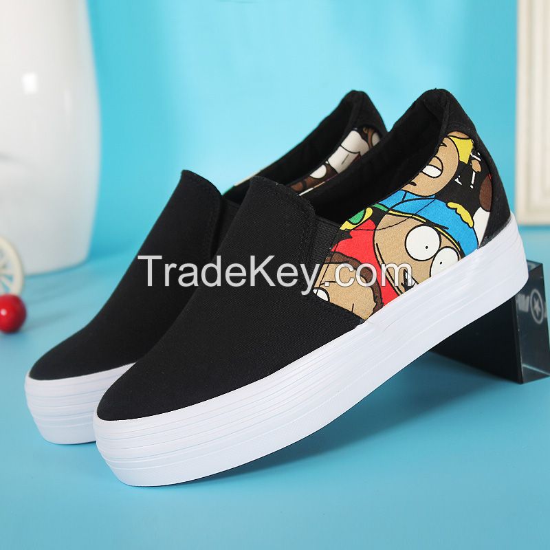 LEYO 2016 summer woman casual shoes print canvas platform height increasing inside slip-on sneaker