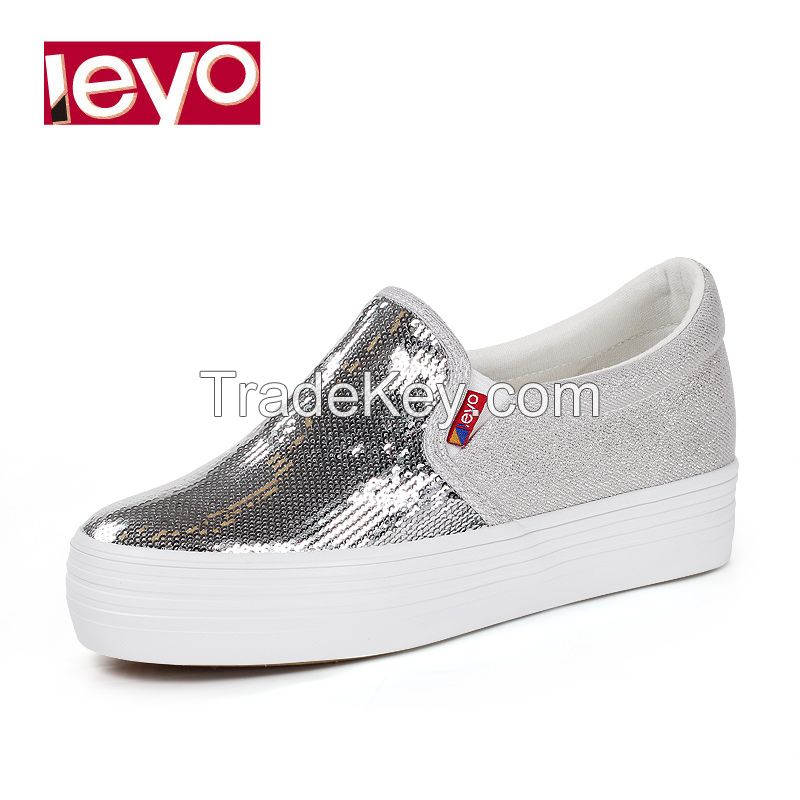 LEYO 2016 summer woman casual shoes shiny canvas platform slip-on sneaker