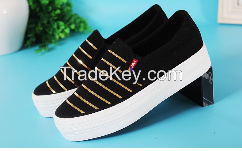 LEYO 2016 summer woman casual shoes shiny stripe canvas platform slip-on sneaker