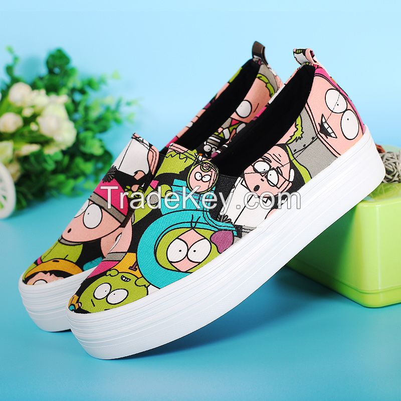 LEYO 2016 summer woman casual shoes print canvas platform slip-on sneaker