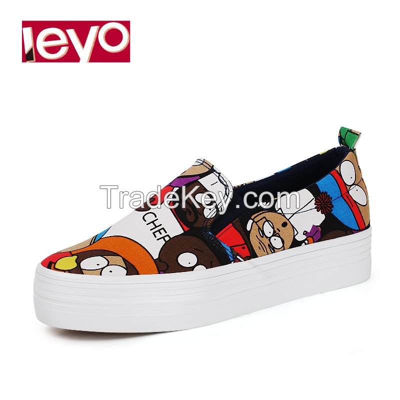 LEYO 2016 summer woman casual shoes print canvas platform slip-on sneaker