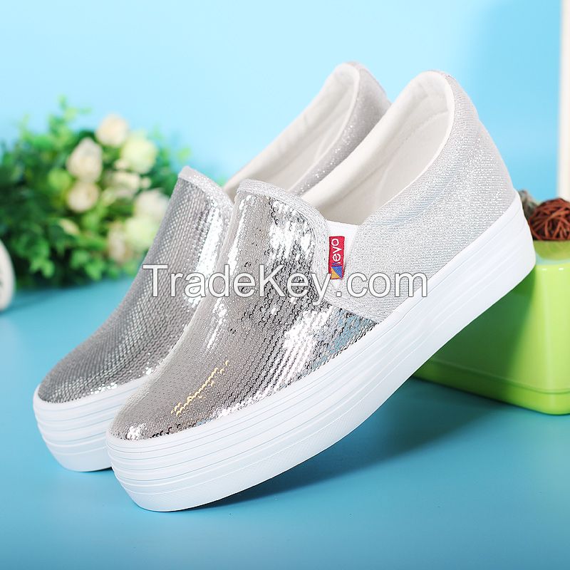 LEYO 2016 summer woman casual shoes shiny canvas platform slip-on sneaker