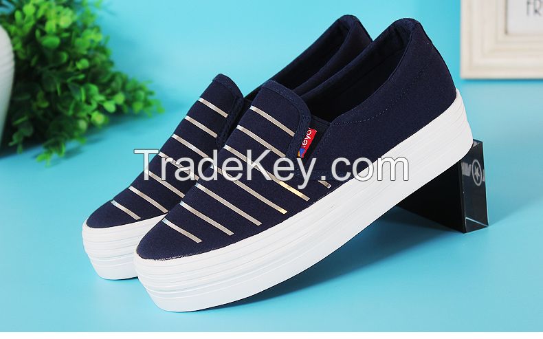 LEYO 2016 summer woman casual shoes shiny stripe canvas platform slip-on sneaker