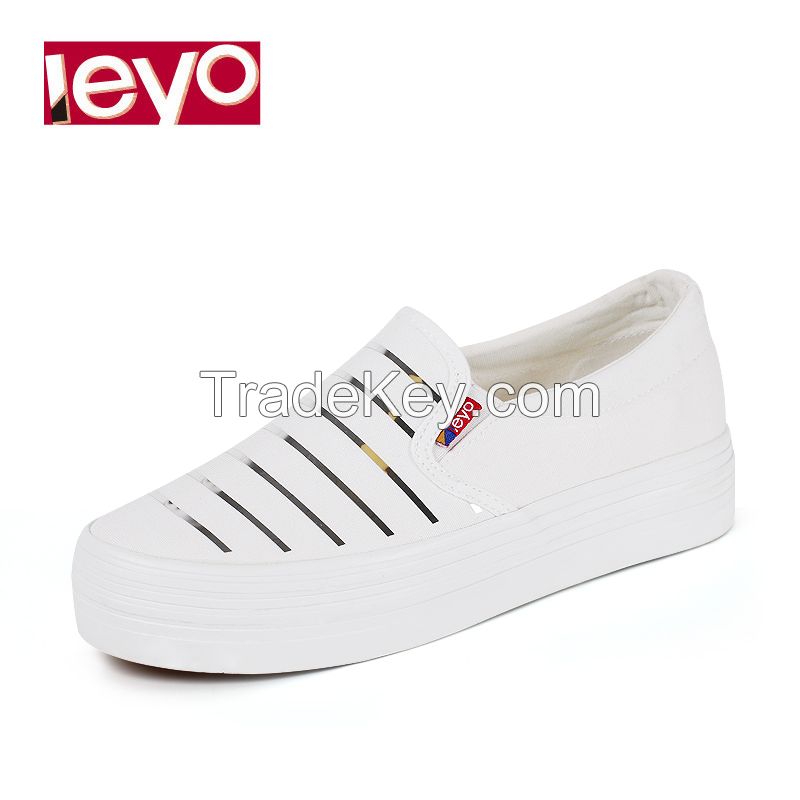 LEYO 2016 summer woman casual shoes shiny stripe canvas platform slip-on sneaker