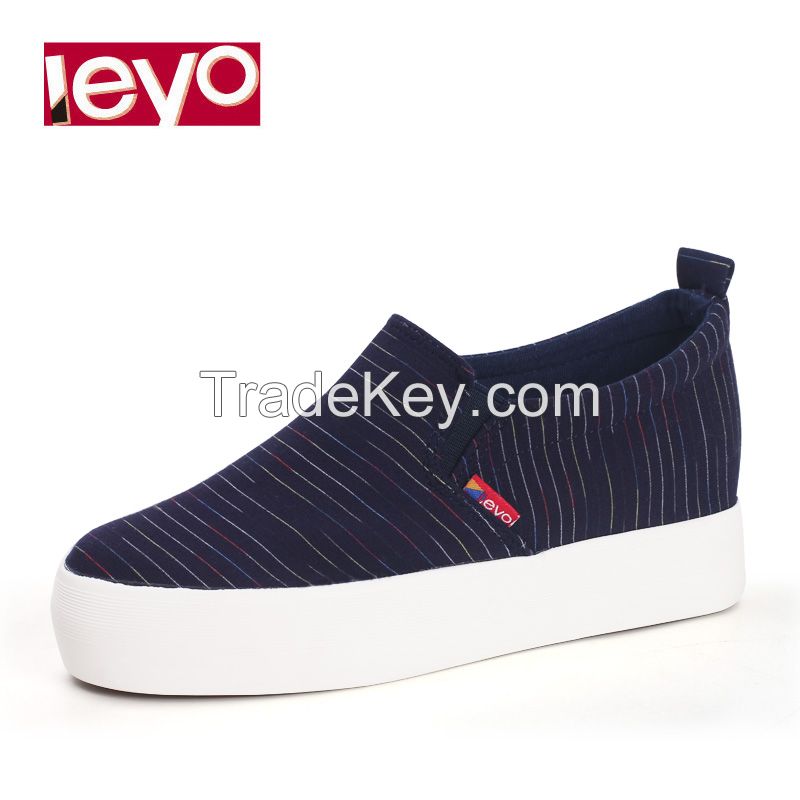 LEYO 2016 summer woman casual shoes stripe canvas platform height increasing inside slip-on sneaker