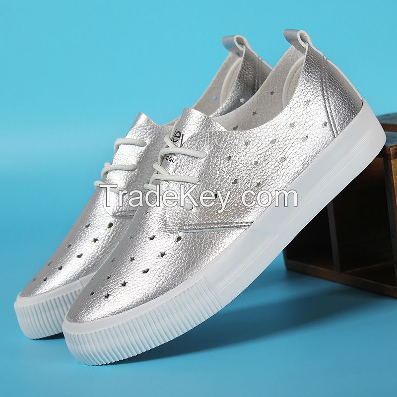 LEYO 2016 summer woman casual shoes laser punch pu lace-up sneaker