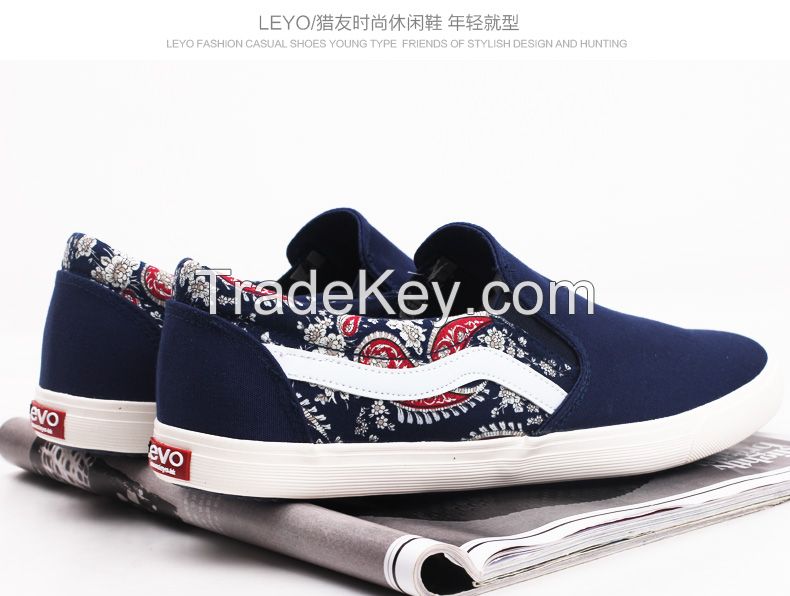 LEYO summer man shoes canvas print fabric casual shoes fashion slip-on sneaker