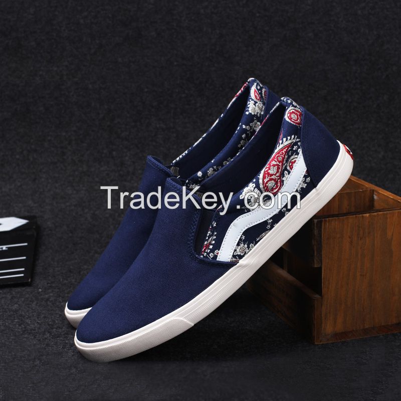 LEYO summer man shoes canvas print fabric casual shoes fashion slip-on sneaker