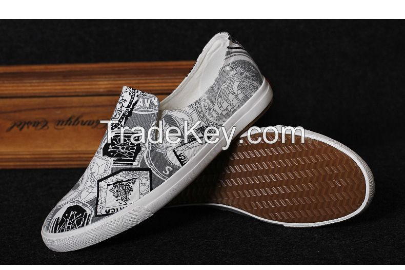 LEYO summer man shoes graffti print fabric casual shoes fashion slip-on sneaker