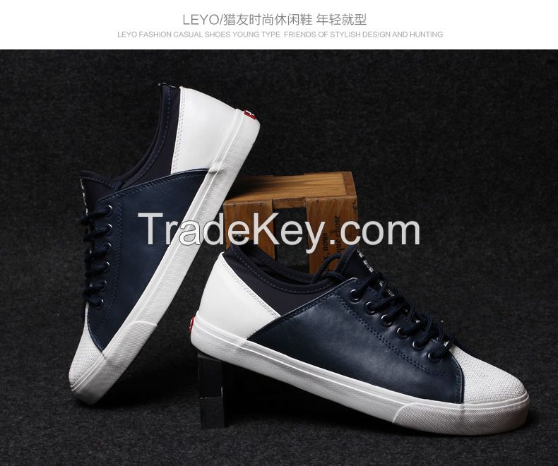 LEYO summer man shoes pu with elastic fabric casual shoes fashion lace-up sneaker