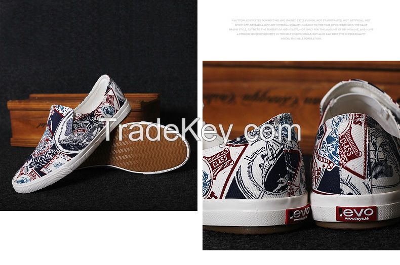 LEYO summer man shoes graffti print fabric casual shoes fashion slip-on sneaker
