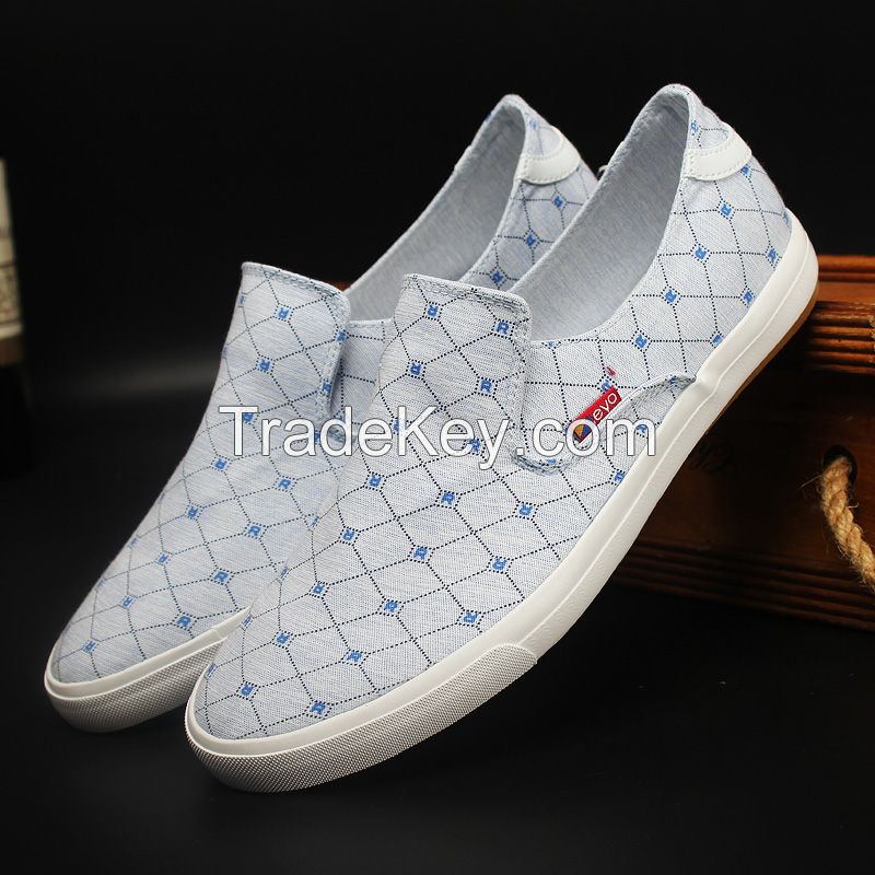 LEYO summer man shoes checked fabric casual shoes fashion slip-on sneaker