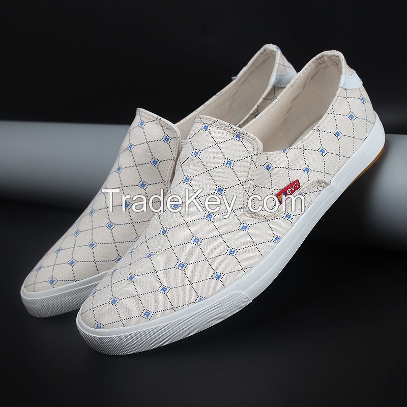 LEYO summer man shoes checked fabric casual shoes fashion slip-on sneaker