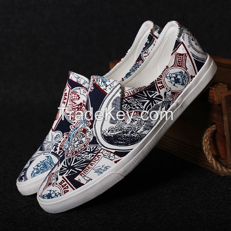 LEYO summer man shoes graffti print fabric casual shoes fashion slip-on sneaker