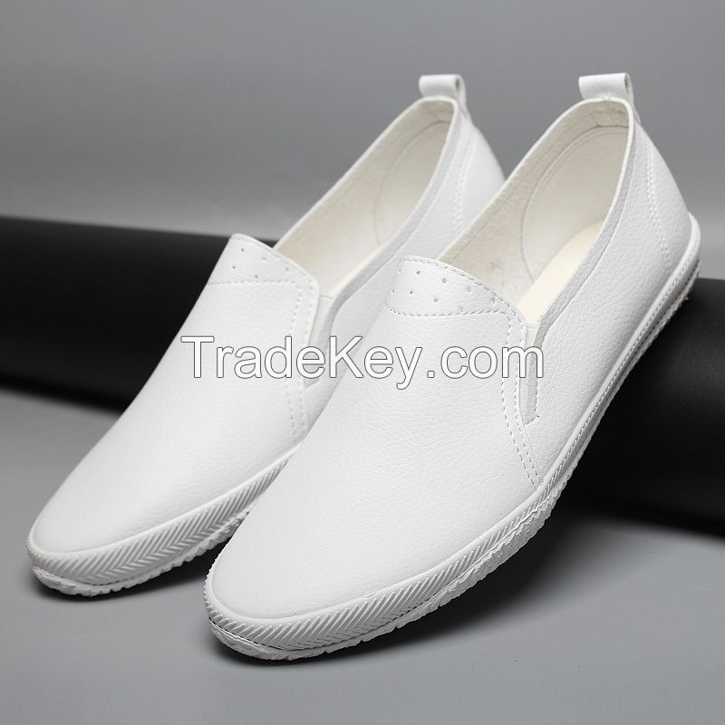 LEYO summer man shoes black and white Pu casual shoes slip-on sneaker