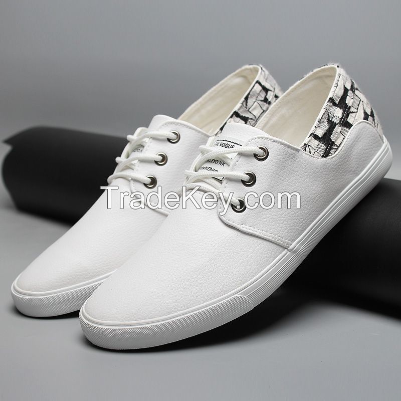 LEYO summer man shoes black and white Pu casual shoes lace-up sneaker