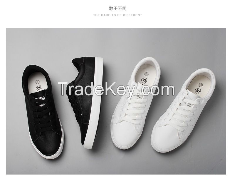 LEYO summer man shoes black and white Pu casual shoes lace-up sneaker