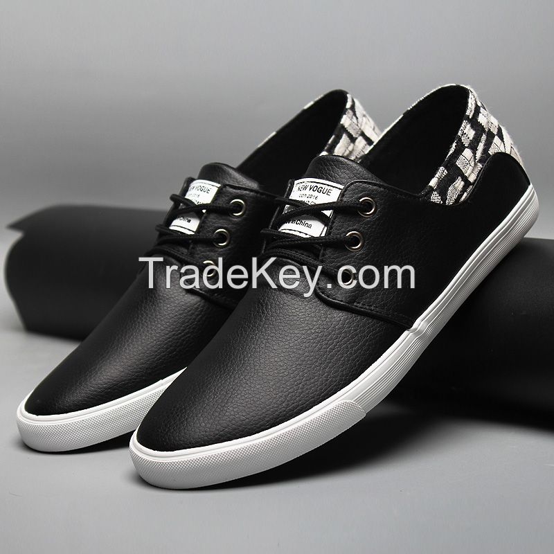 LEYO summer man shoes black and white Pu casual shoes lace-up sneaker