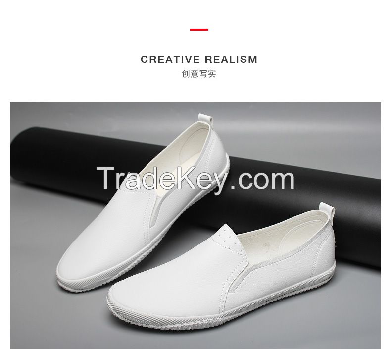 LEYO summer man shoes black and white Pu casual shoes slip-on sneaker