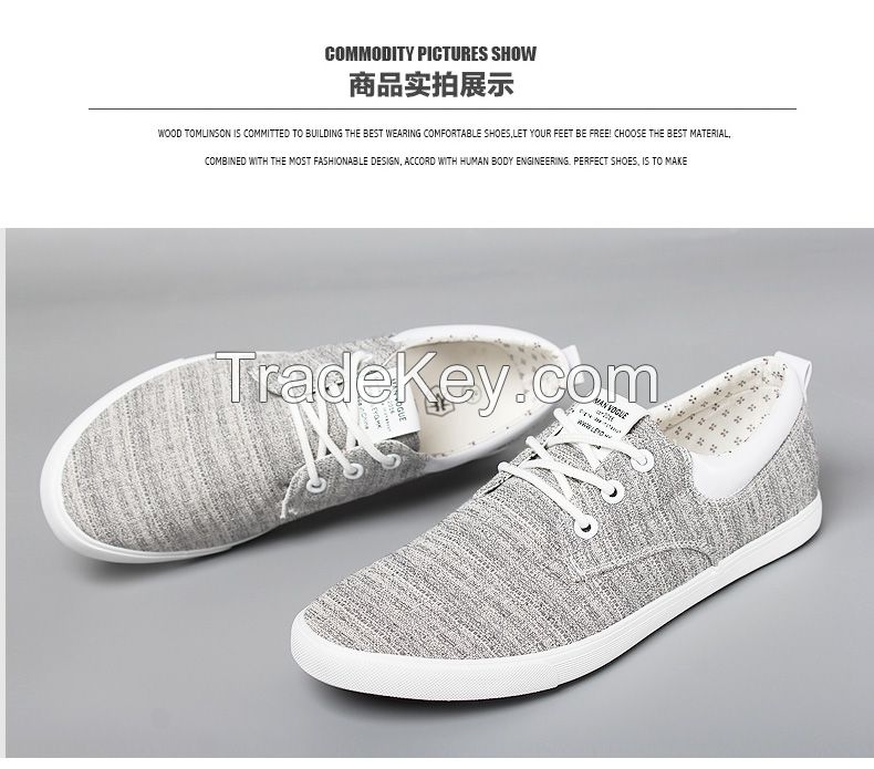 LEYO summer man shoes grey or navy stripe twill casual shoes lace-up sneaker