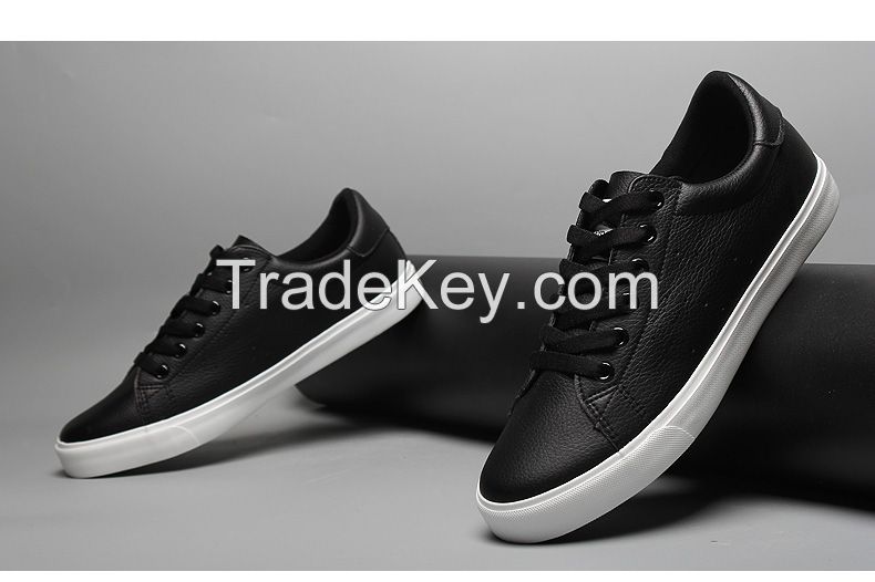 LEYO summer man shoes black and white Pu casual shoes lace-up sneaker